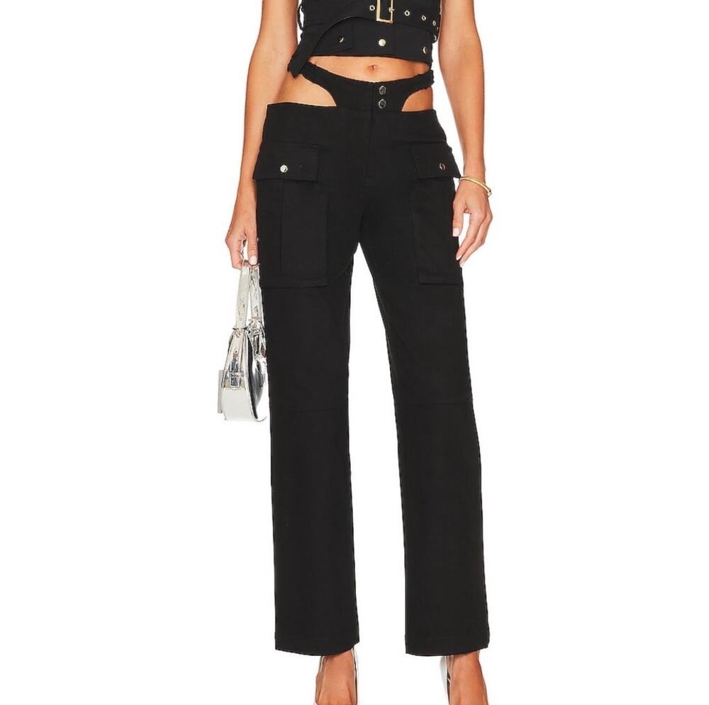 Camila Coelho NWT Black Cutout Cargo Pants High Rise Wide Leg Size S